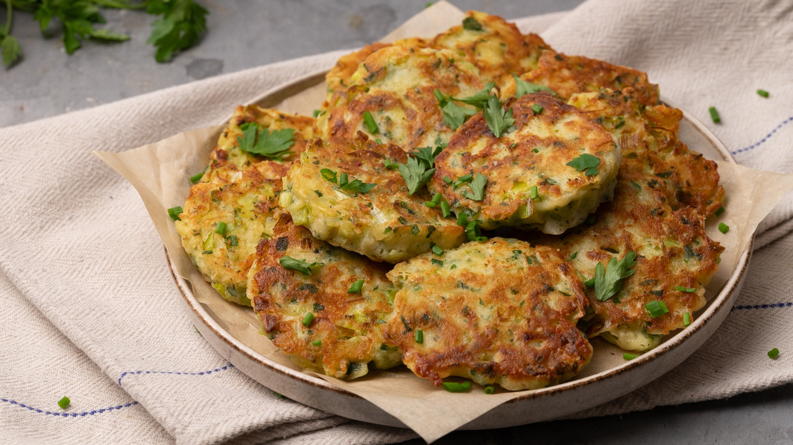 Golden Garlic & Leek Fritters with Creamy Dill Dip