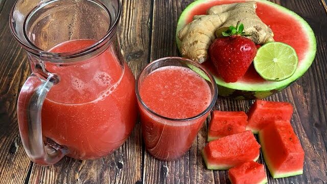 Refreshing Watermelon, Ginger, Lime, and Strawberry Juice